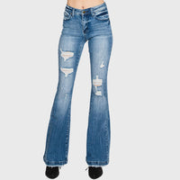 Petra153 Distressed Mid Rise Flare Jeans in piper - women's jeans