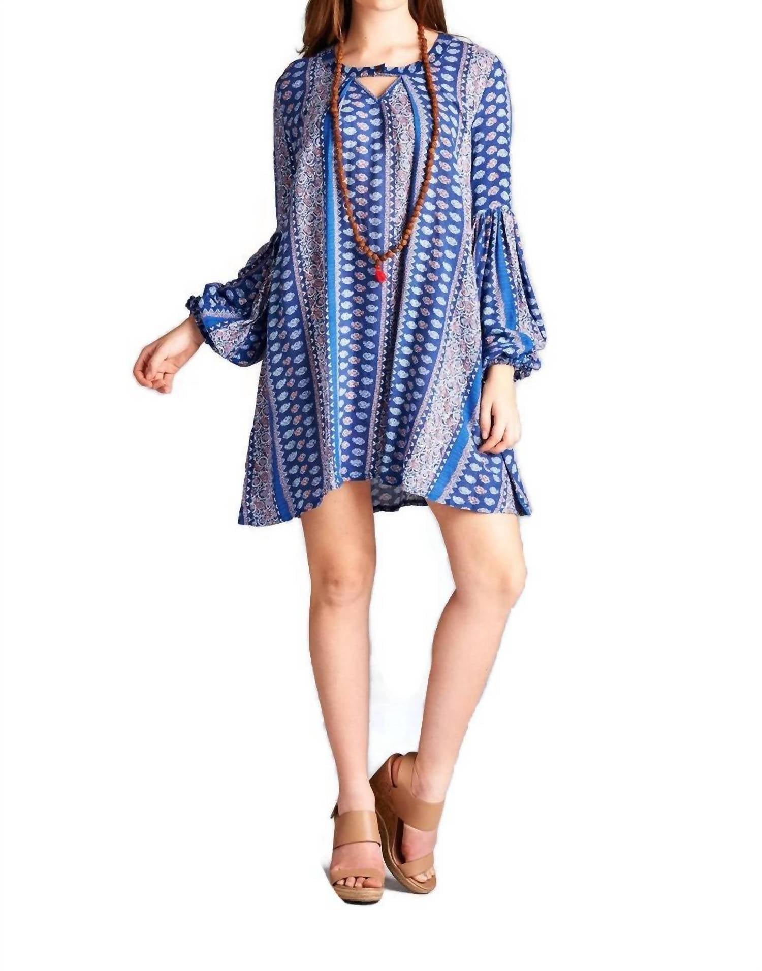 Velzera - Floral Paisley Keyhole Neckline Mini Dress