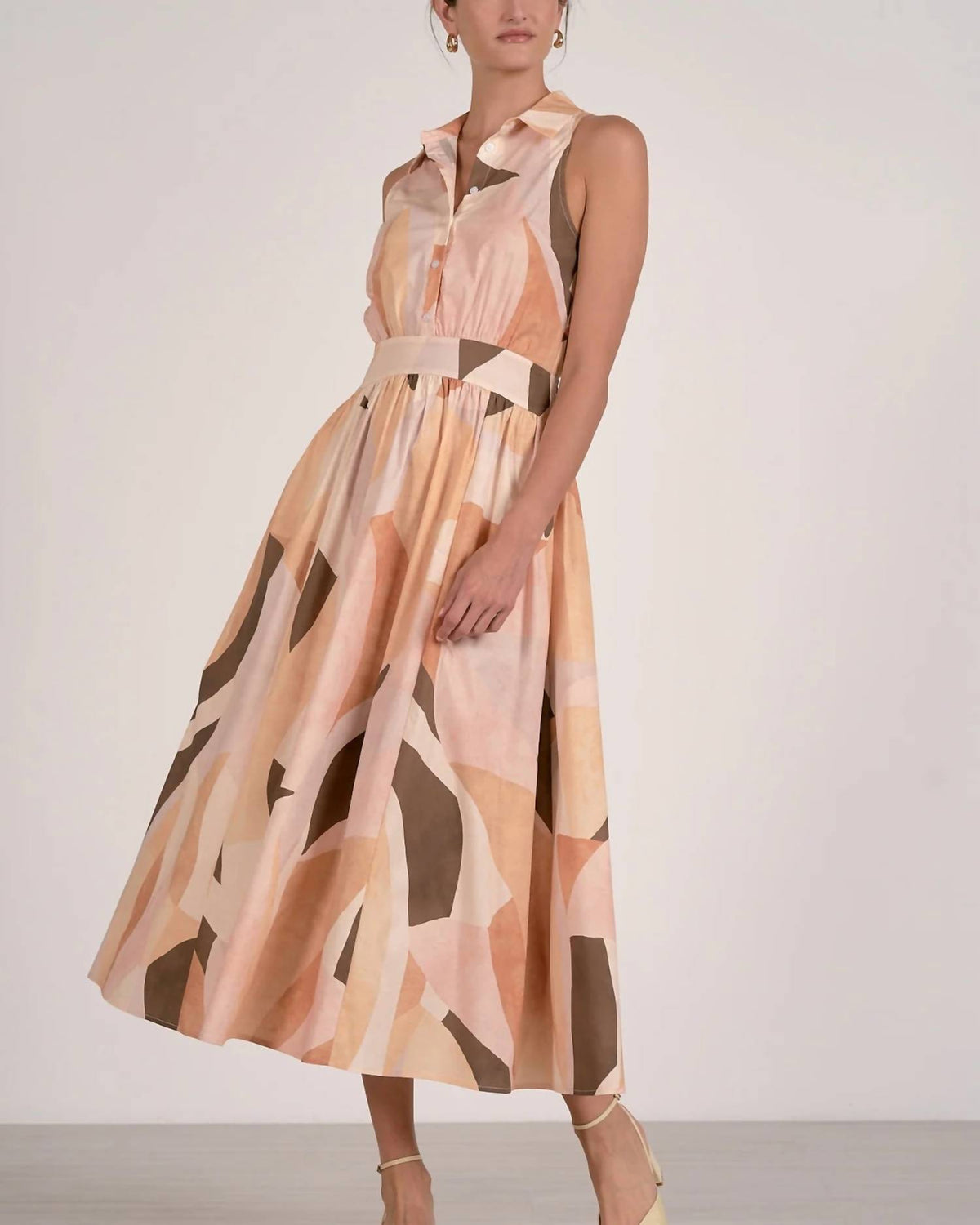 Elan - Abstract Print Collared Maxi Dress