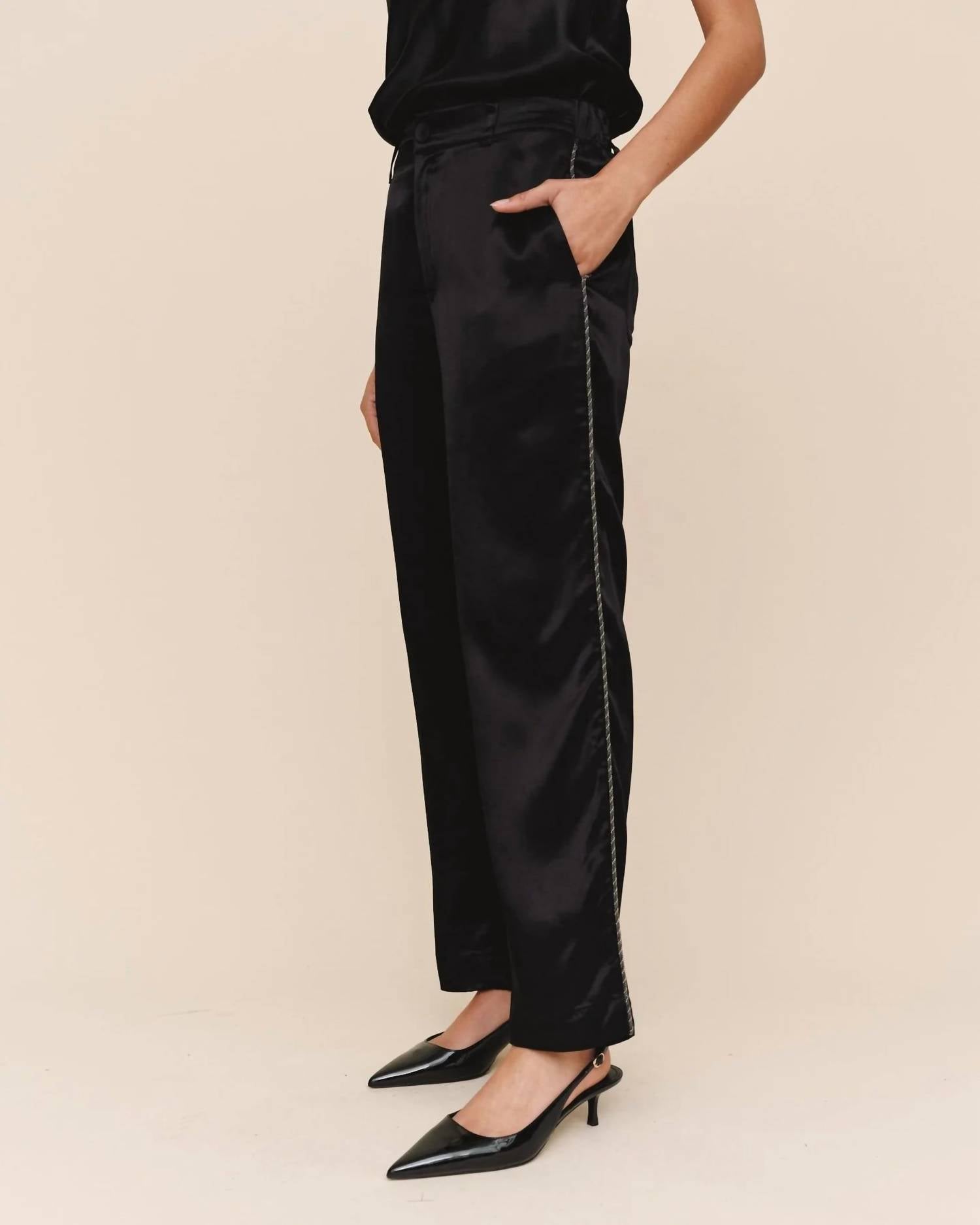 Bella Dahl Straight Leg Trouser With Beaded Piping in black - women's pants - alternate view