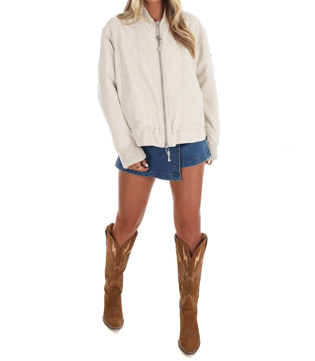 Free People - Jax Washed Zip Front Bomber Jacket