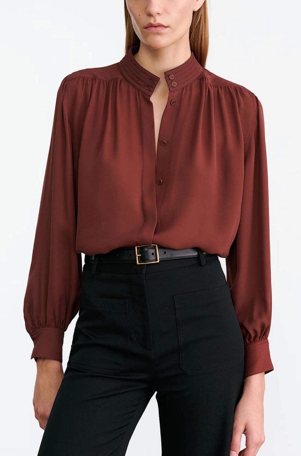 NILI LOTAN Revi Silk Blouse in burgundy 1 - women's blouse