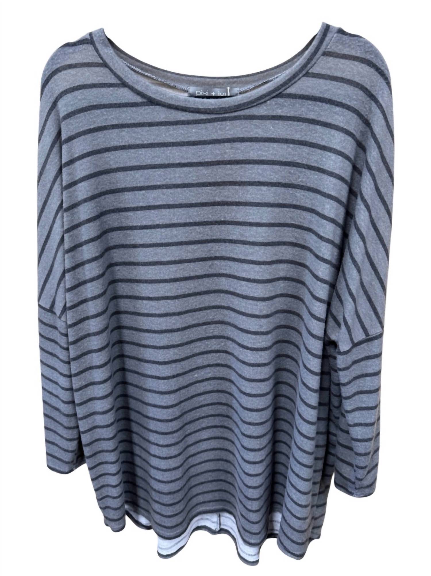 Pixi + Ivy Women's Stripe Tunic Top in grey - women's shirt