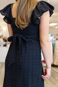 mystree Surplice Neck Flutter Sleeve Mini Dress in black - women's dress - alternate view