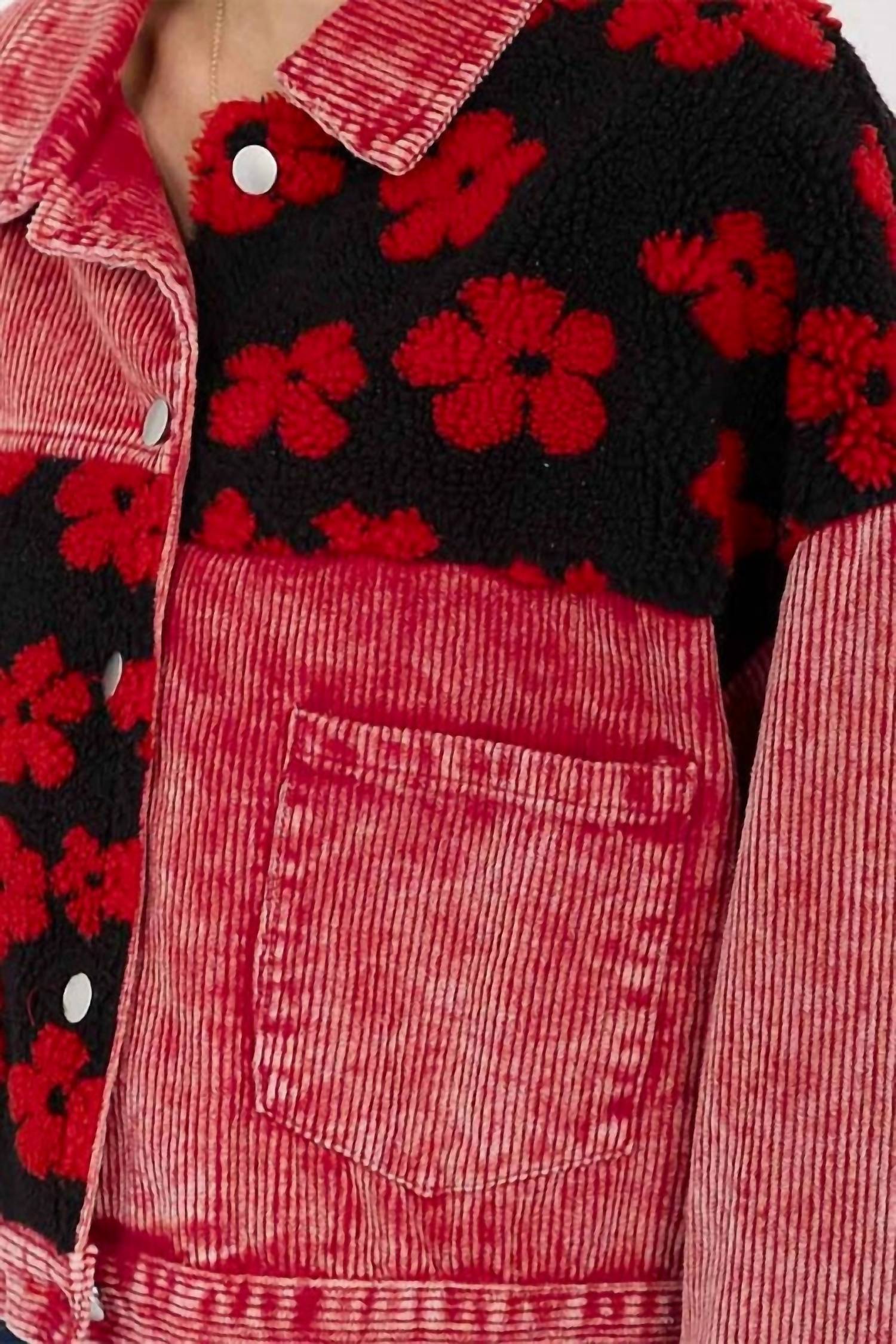 Little Secret Of Mine - Fleur Rouge Sherpa Corduroy Jacket