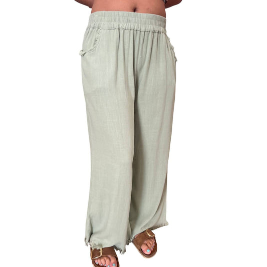 Umgee - Wide Leg Pants with Fray Hem