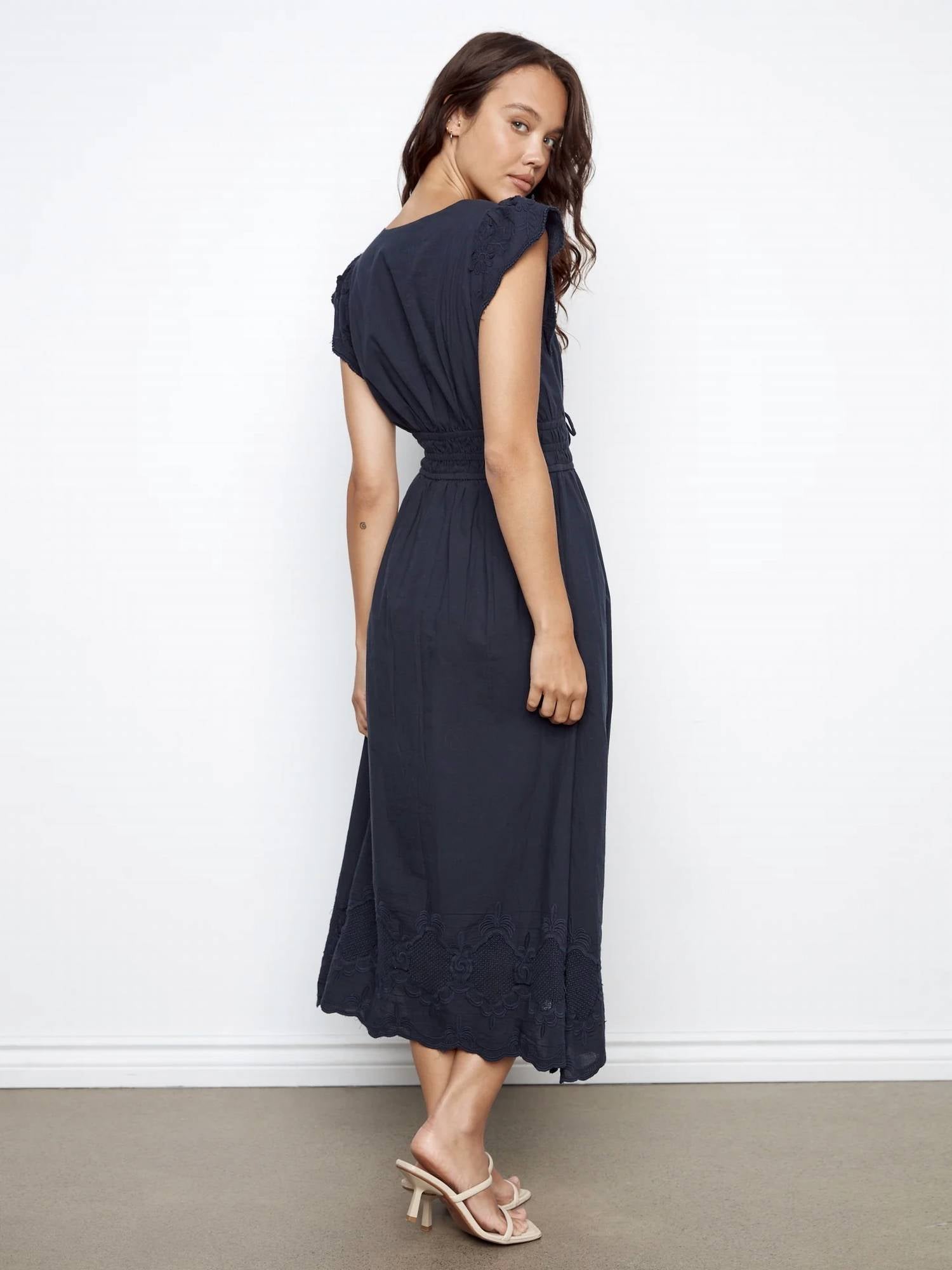 Charlie B - Women's V Neck Elastic Waist Dress