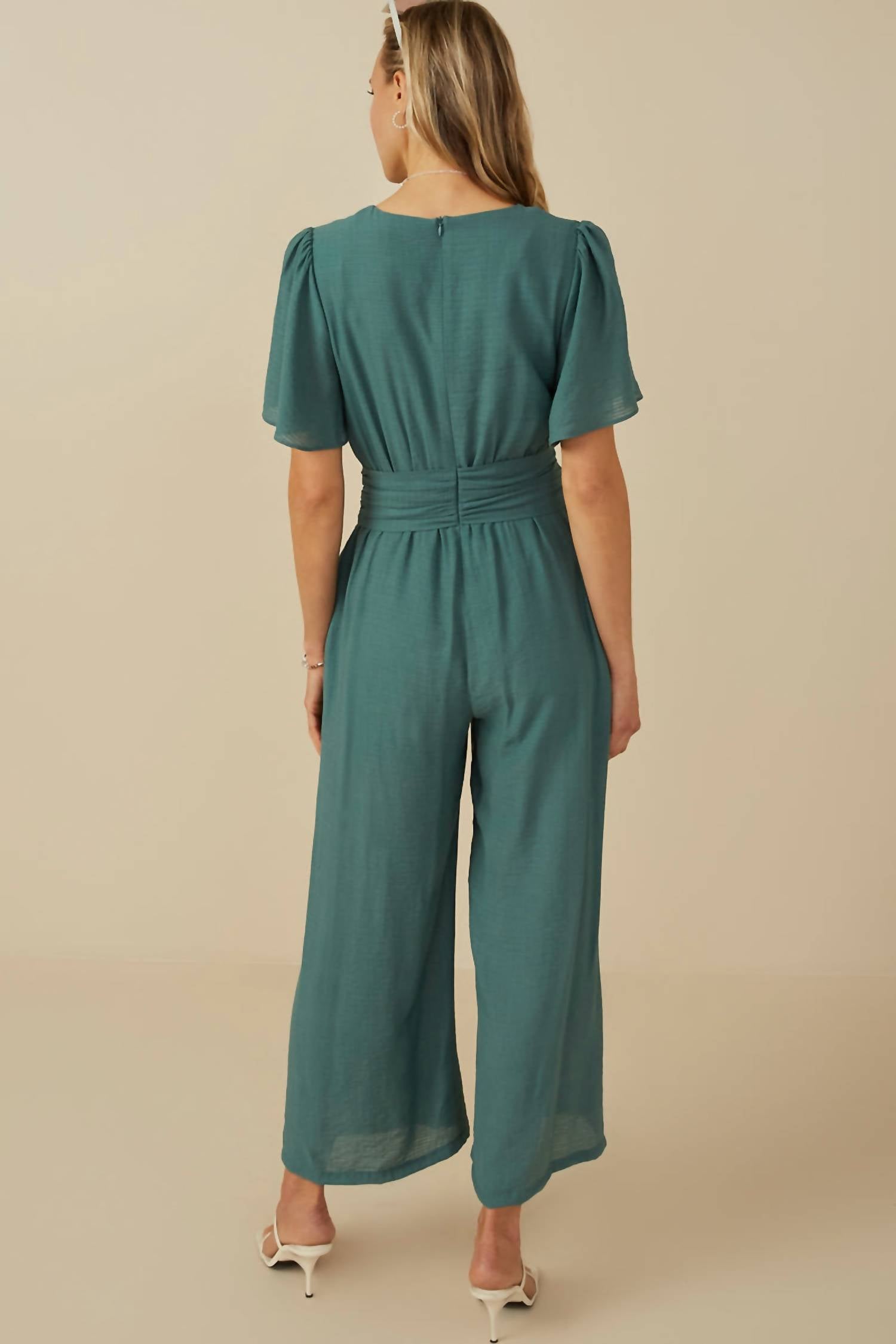 Hayden LA Whisper Linen Romper in teal - women's pants - detail view
