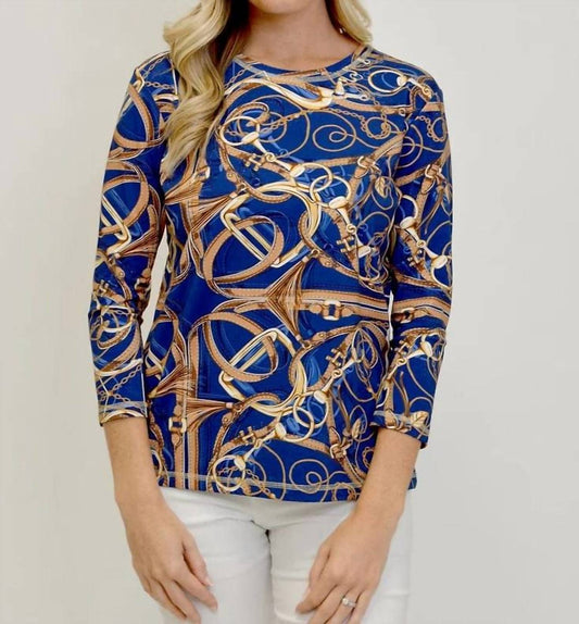 3/4 Sleeve Equestrian Print Shirt