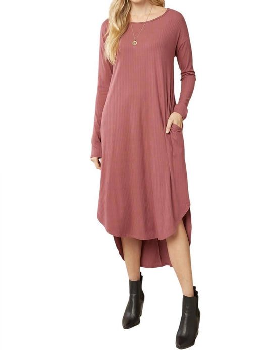 Entro - Ribbed Pocket Midi Dress Marsala