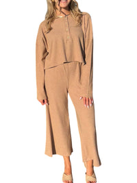Ces Femme Ava Long Sleeve Top And Pants Set in mocha - women's sleepwear