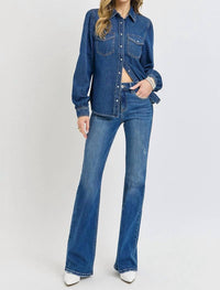 Risen - Shirring Sleeve Relaxed Denim Top