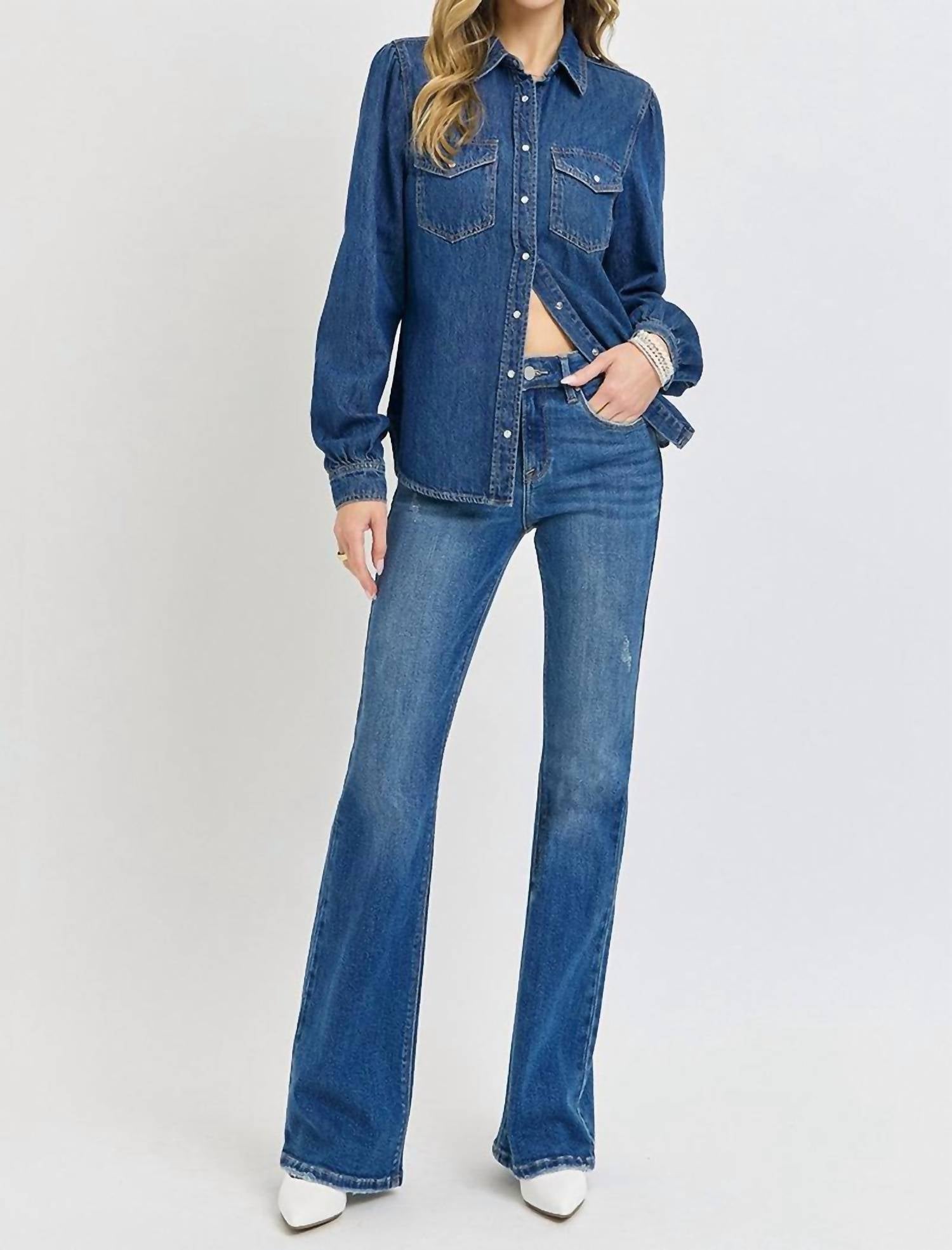 Risen - Shirring Sleeve Relaxed Denim Top