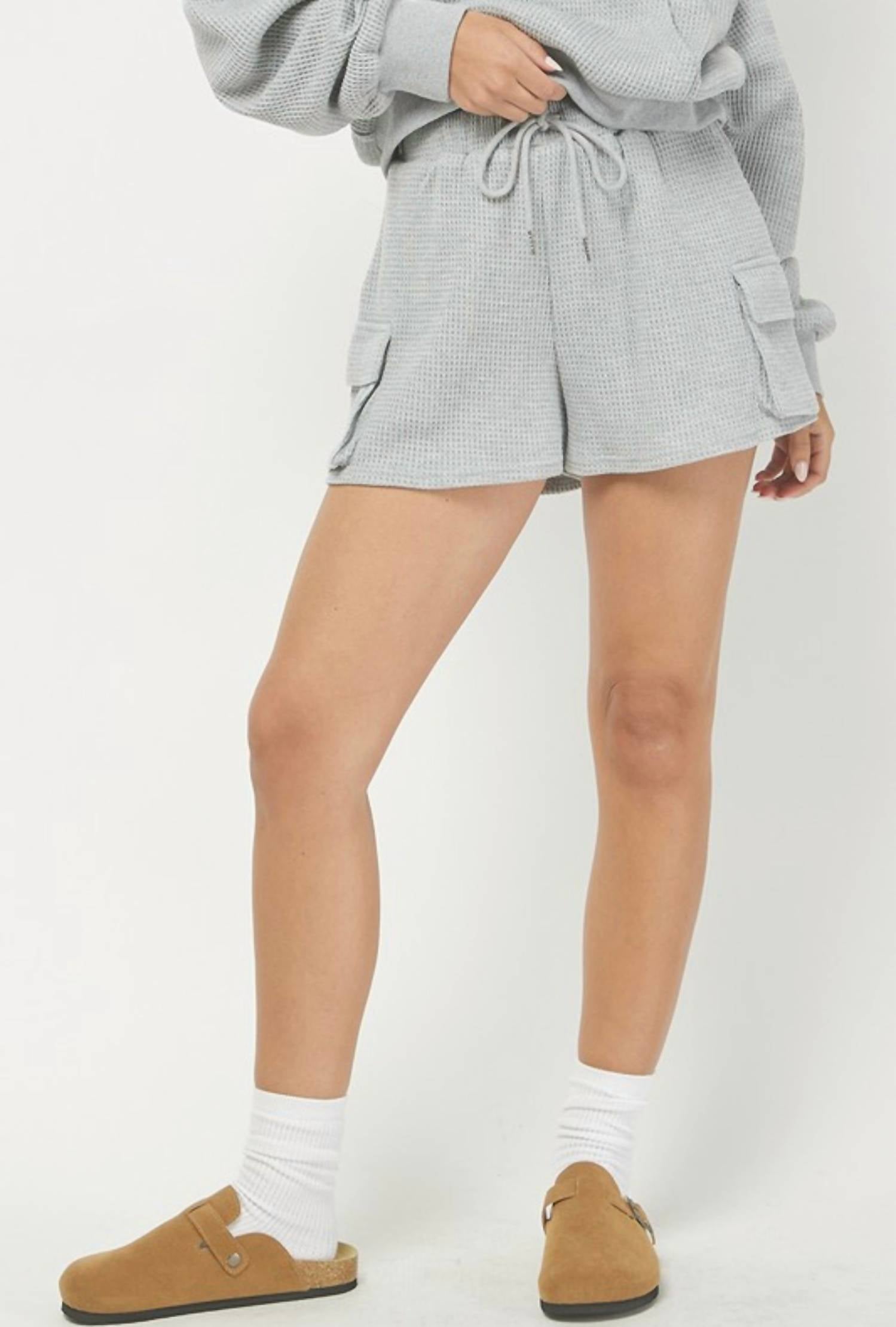 needii Willow Waffle Knit Shorts in gray - women's shorts - detail view