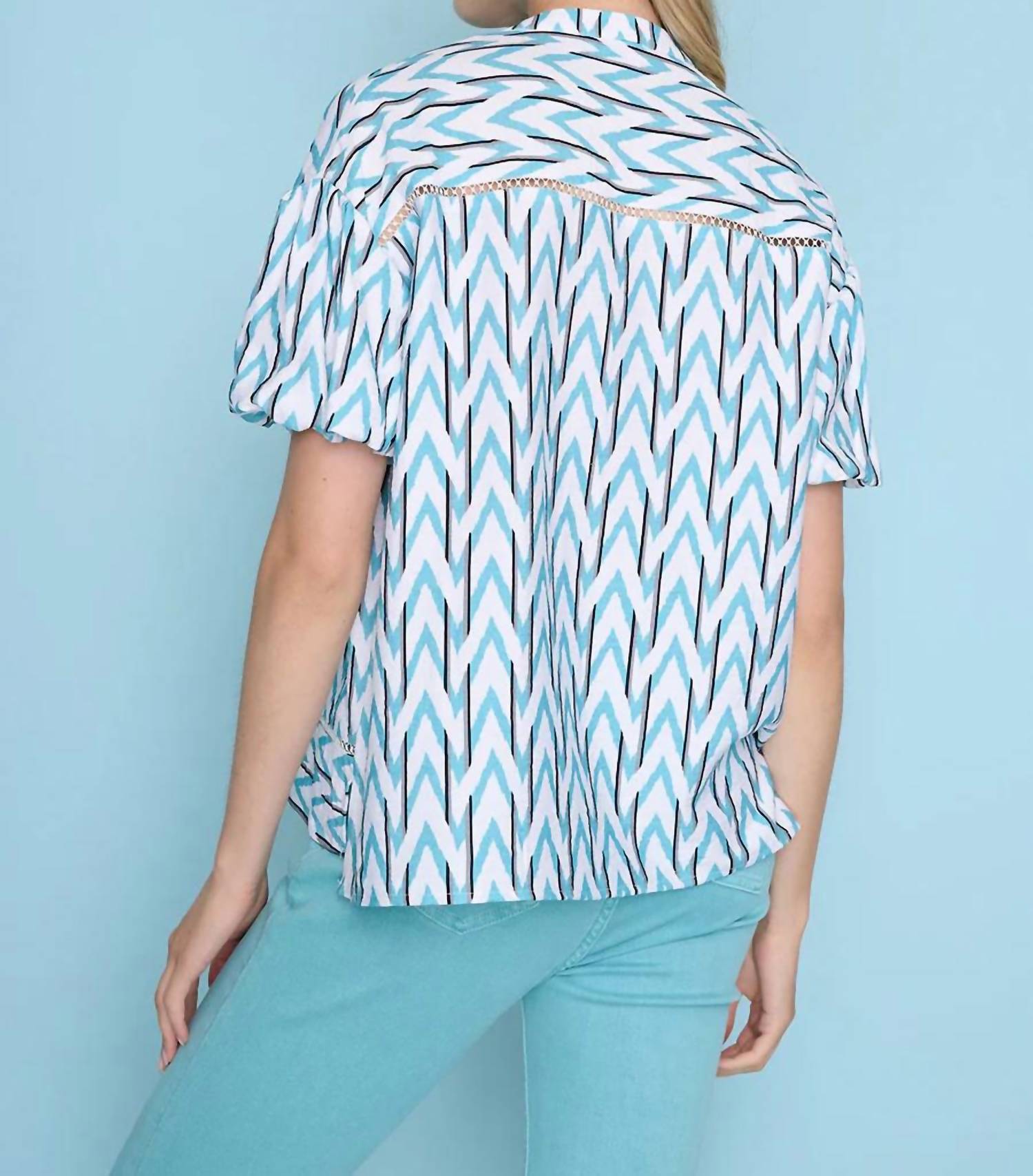 Picadilly - Button Front Puff Sleeve Top