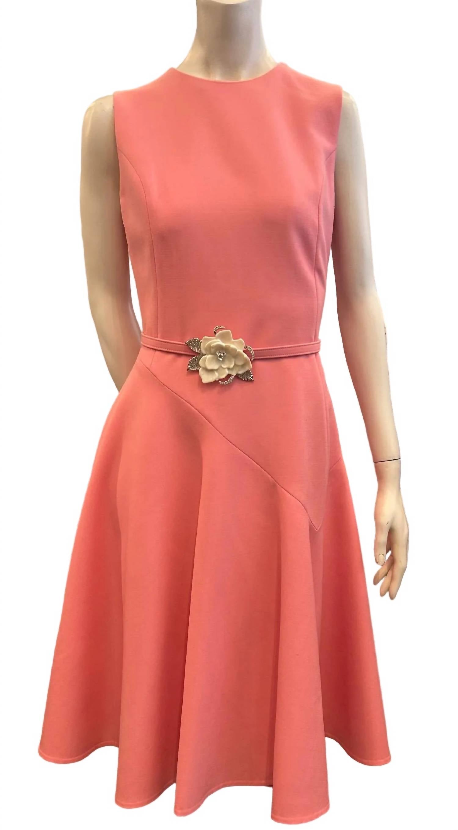 Oscar De La Renta - Women's Floral Belt Sleeveless Dress