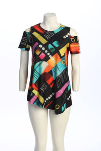 Jess & Jane Women's Geneva Cold Shoulder Asymmetric Top in black - women's t-shirt - alternate view