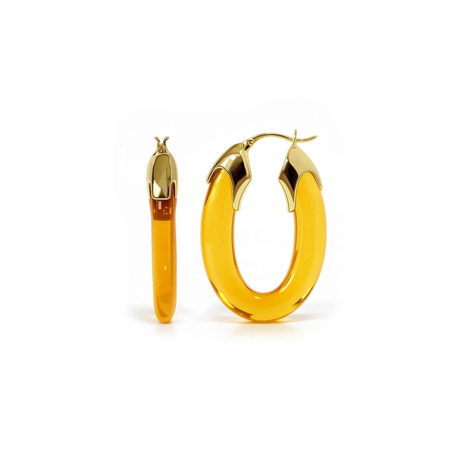 Gold & Honey - Women's Carved Oval Lucite Birthstone Hoop Earrings