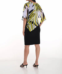 Frank Lyman - Asymmetric Leaf Chiffon Overlay Dress