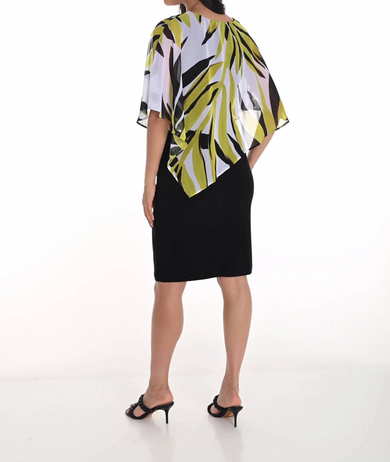 Frank Lyman - Asymmetric Leaf Chiffon Overlay Dress
