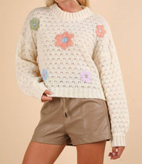 Very J - Women's Hand Made Flower Applique Sweater Top