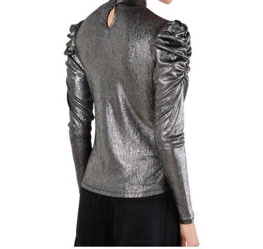 Apricot - Puffy Sleeve Metallic Shirt