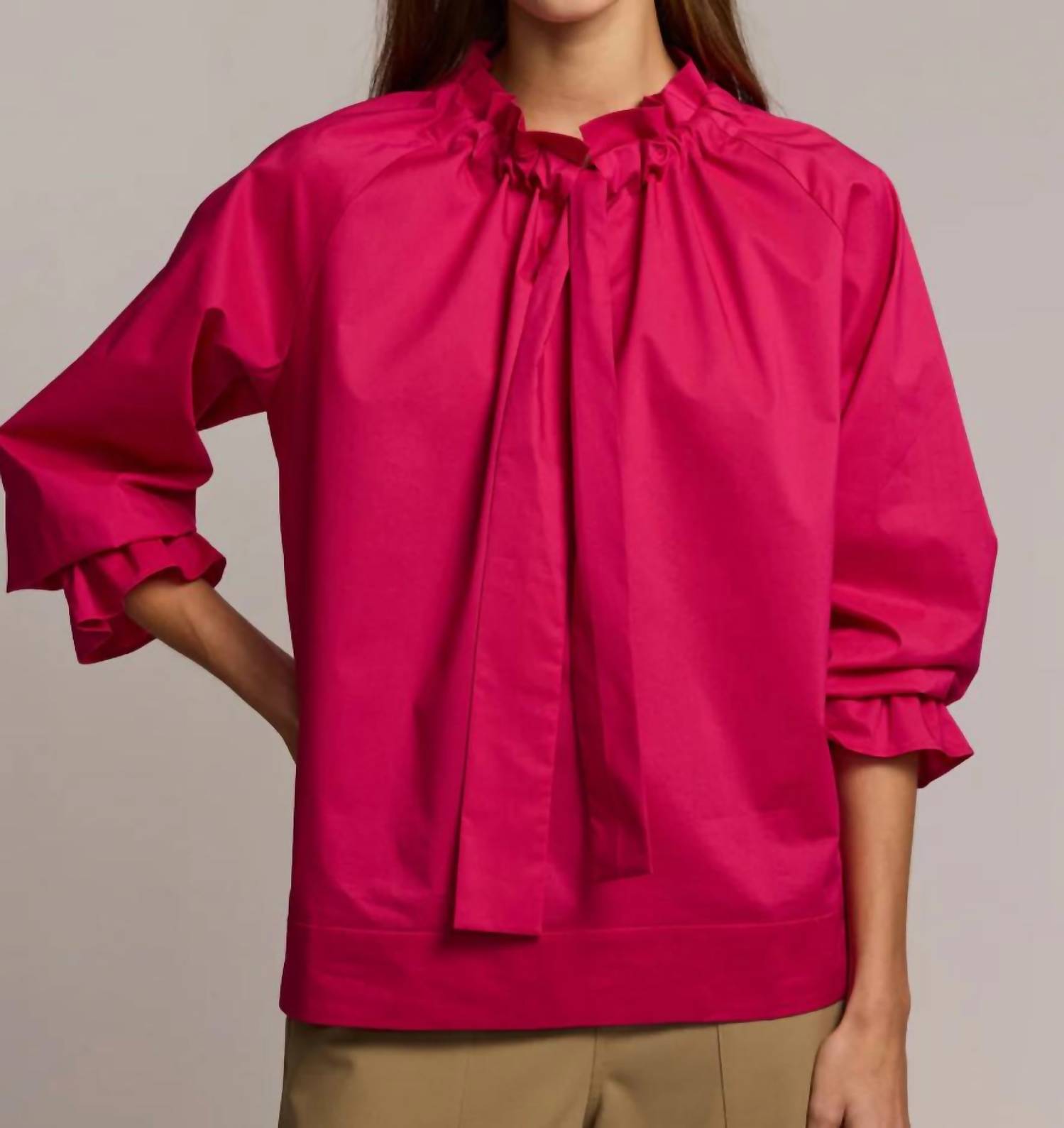 Hinson Wu Alina Long Sleeve Shirt Top in raspberry - women's blouse - detail view