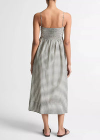Vince - Gingham Cotton-silk Tie Smocked Dress