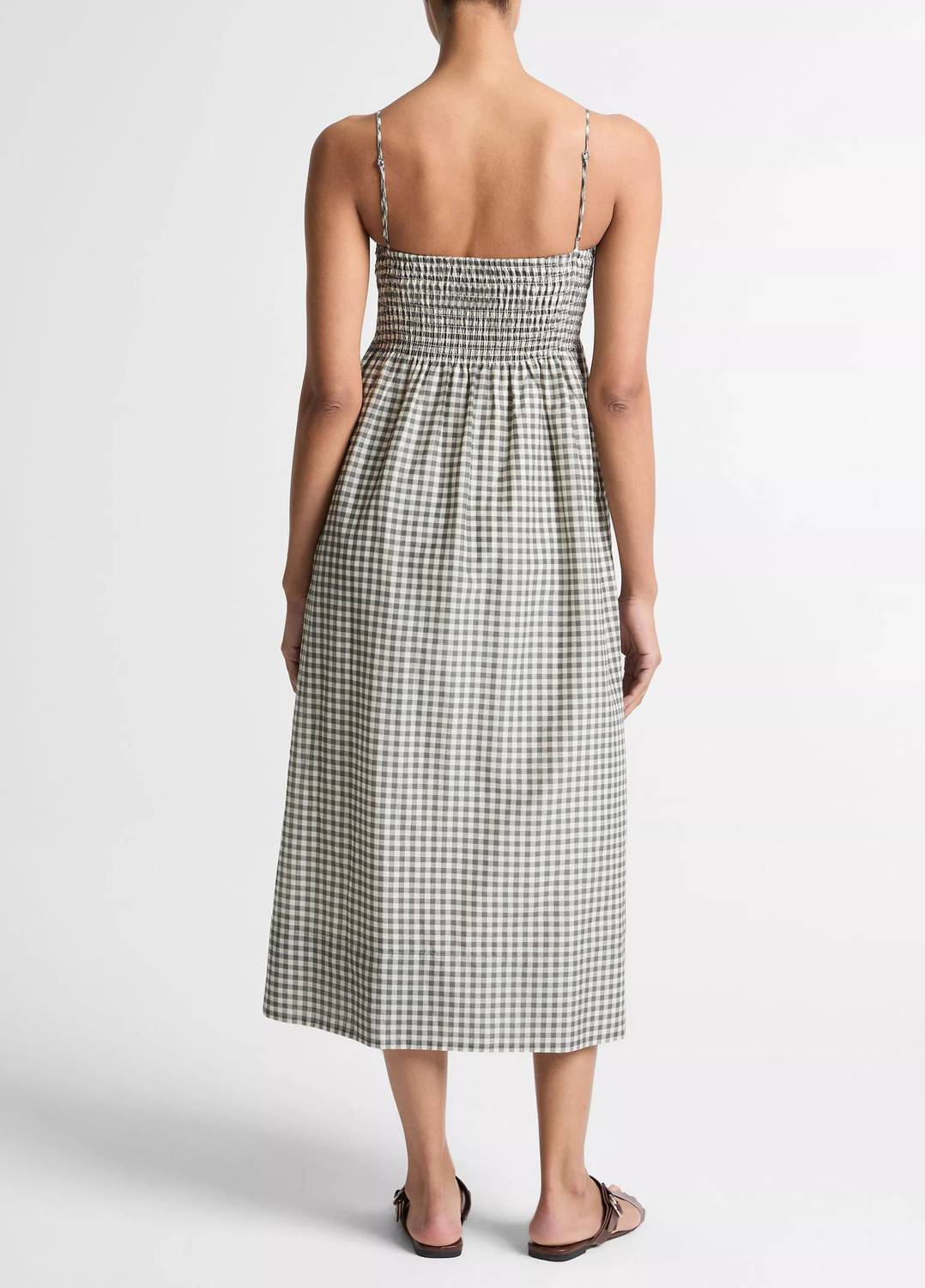 Vince - Gingham Cotton-silk Tie Smocked Dress