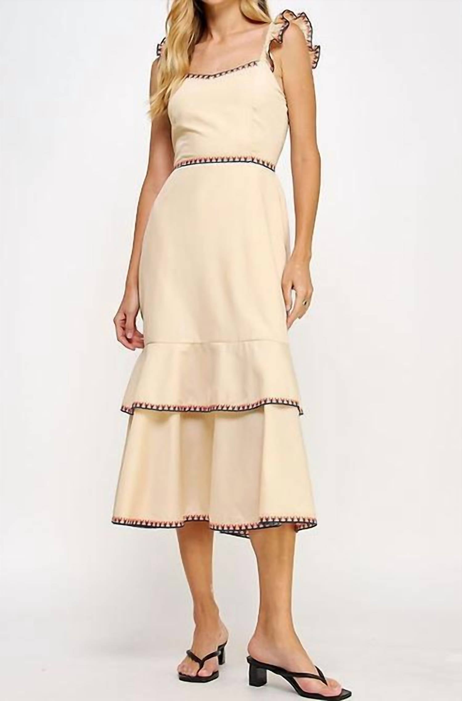 Strut & Bolt - Embroidered Layered Stitch Midi Dress