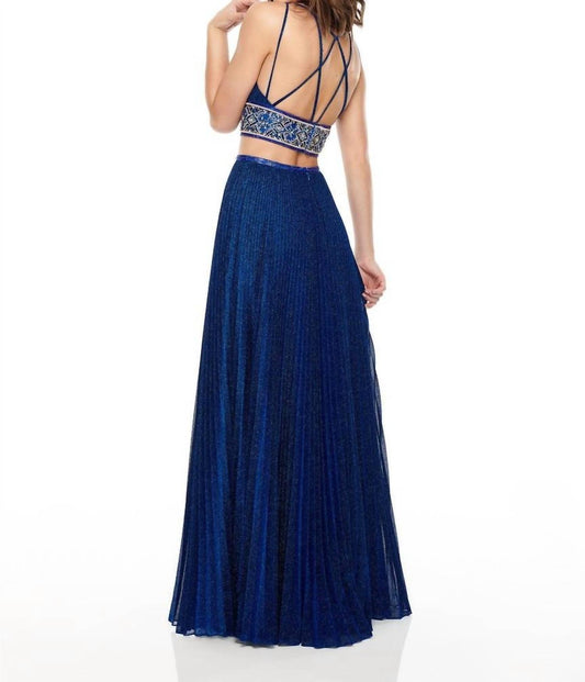 Rachel Allan - Pleated Shimmer Woven Two-piece Prom Gown