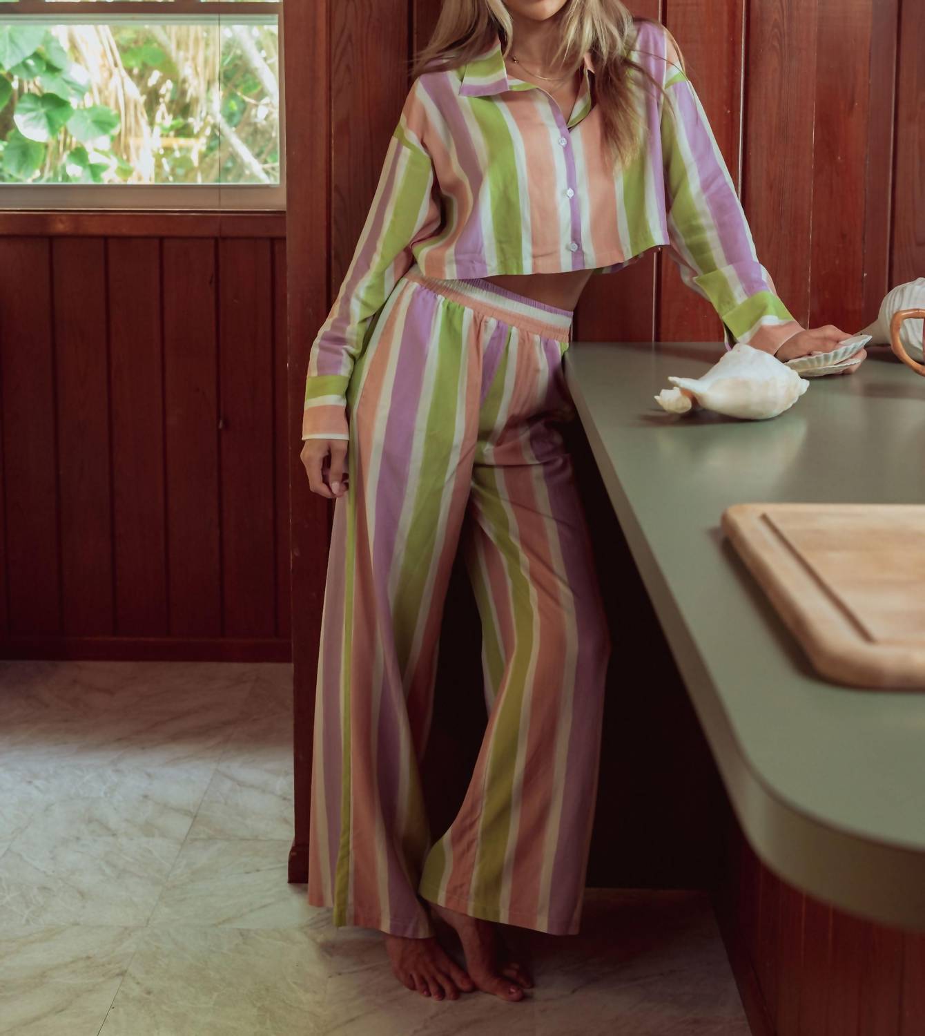 Kilo Brava Long Pj Set in painted stripe - women's intimate - detail view