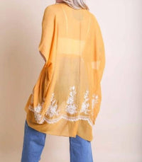 Leto - Lightweight Floral Embroidered Tassels Boho Festival Kimono Wrap