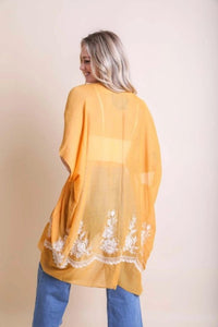 Leto - Lightweight Floral Embroidered Tassels Boho Festival Kimono Wrap