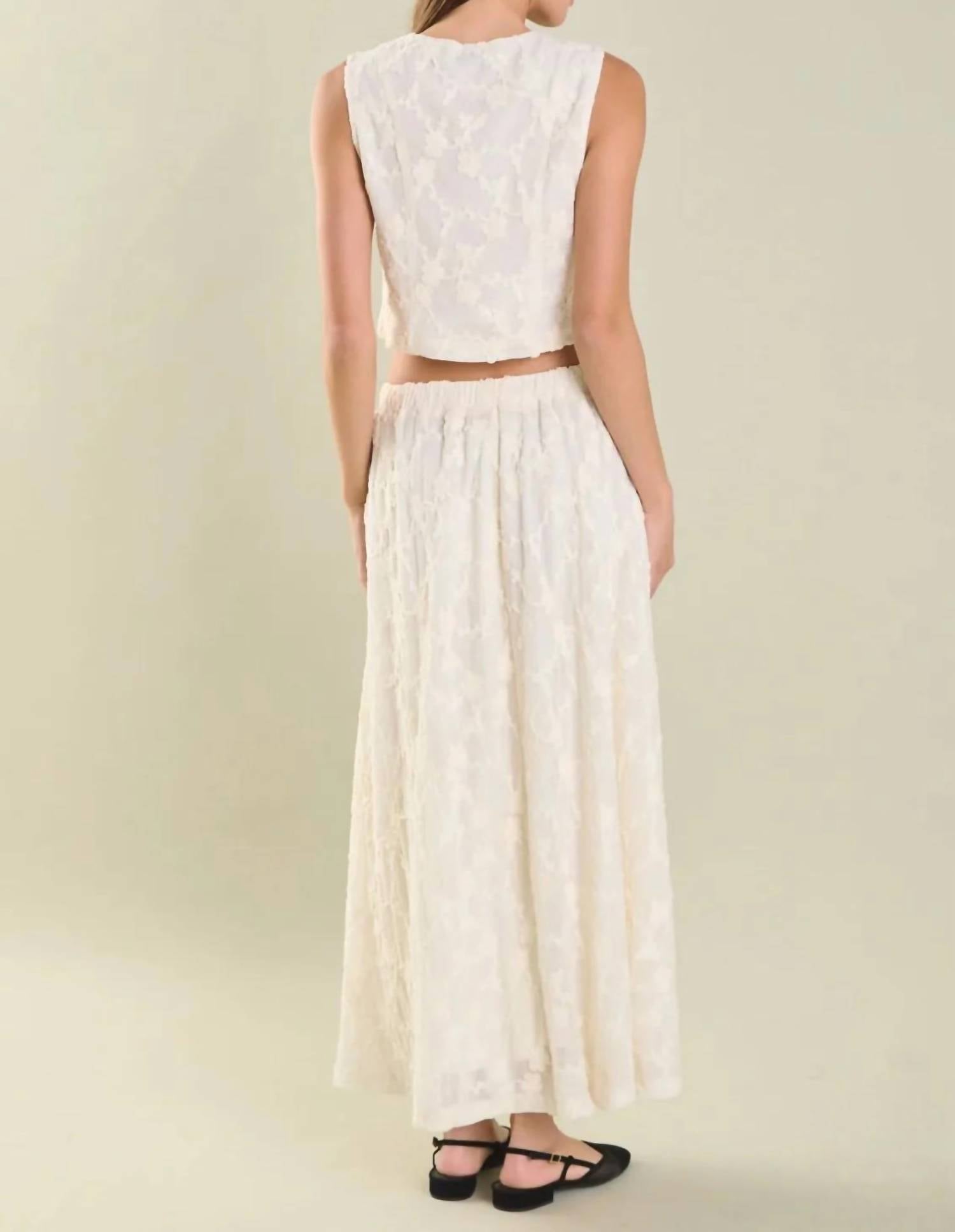 2.7 AUGUST APPAREL Floral Lace Maxi Skirt in off white - women's skirt - detail view