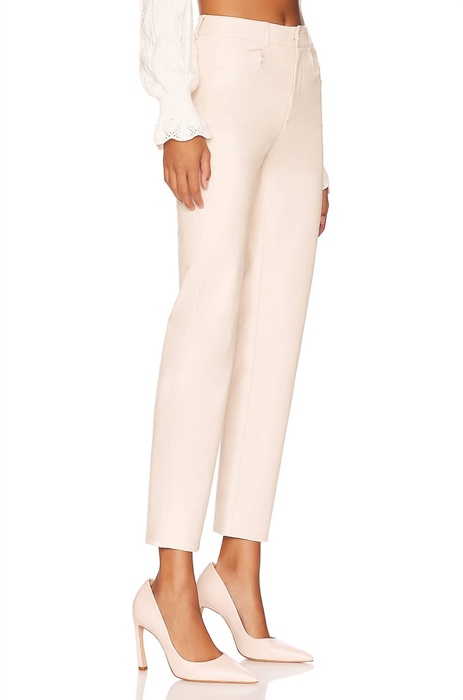 Paige Stella Straight Leg Faux Leather Pants in ecru - women's pants - detail view