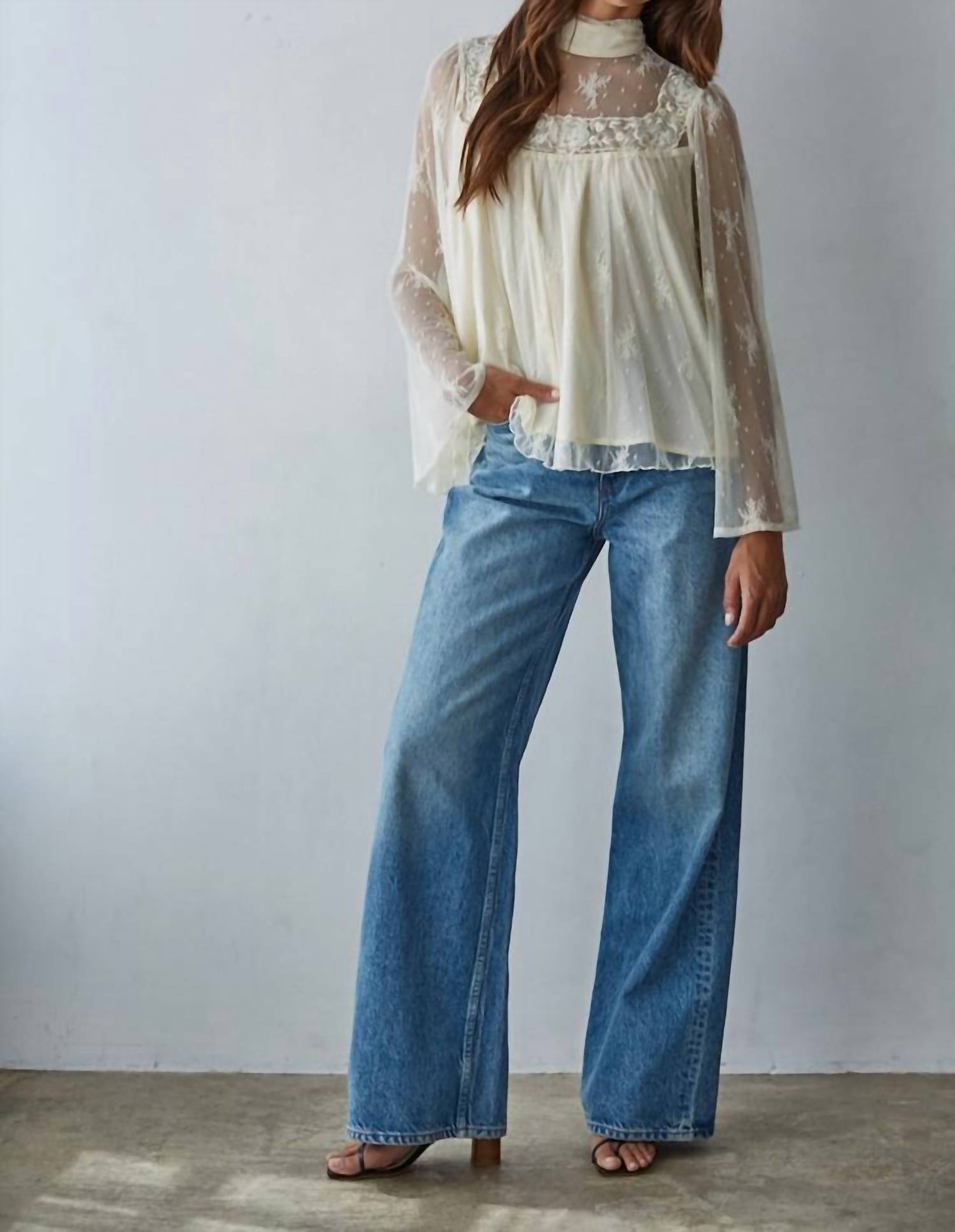 By Together - Lace Mock Neck Bell Sleeve Top