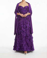 Ysa Makino - Strapless Ruffled Beaded Shawl Maxi Dress