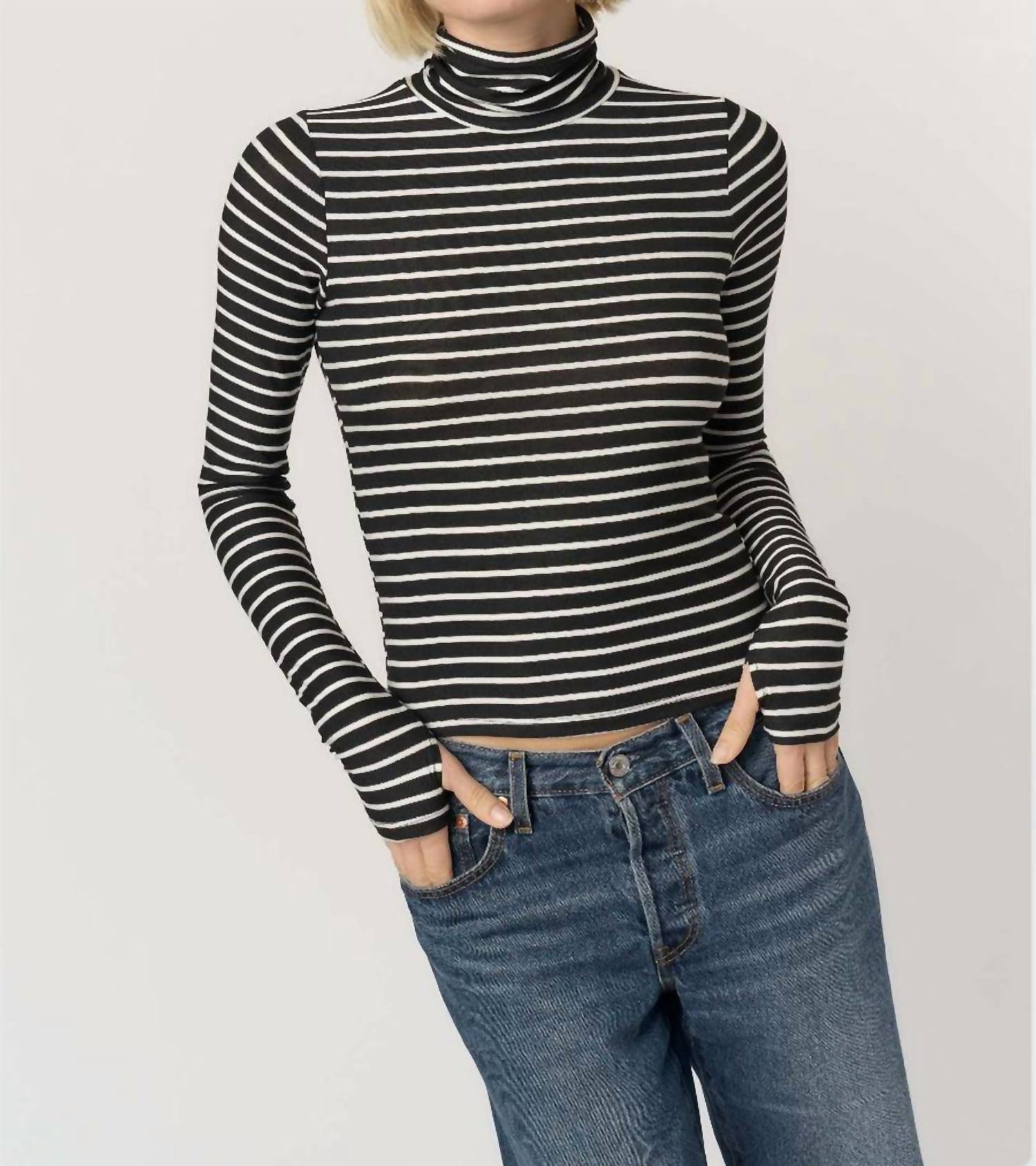 Project Social T - Lipson Striped Long Sleeve Turtleneck Top