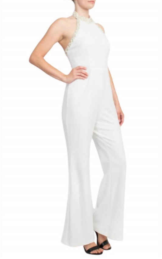 Adrianna Papell - High Halter Pearl Trimmed Jumpsuit