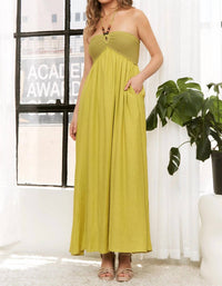 Sweet Generis - Crochet Contrast Beaded Halter Neck Maxi Dress