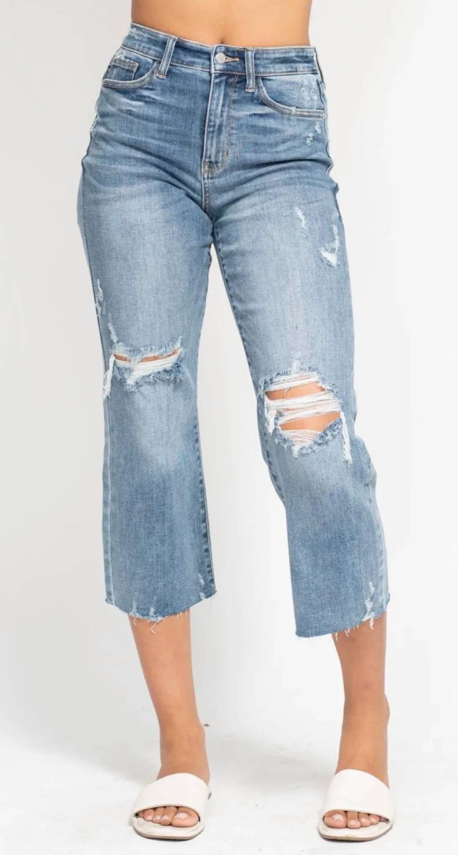 Judy Blue - High Waist Destroy Crop Wide Leg Jeans