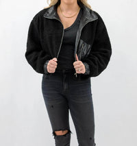 Hyfve - Faux Leather Collar Sherpa Crop Jacket