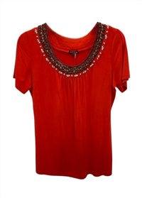 600 West Women Short Sleeve Beaded Tee in tomato - women's t-shirt
