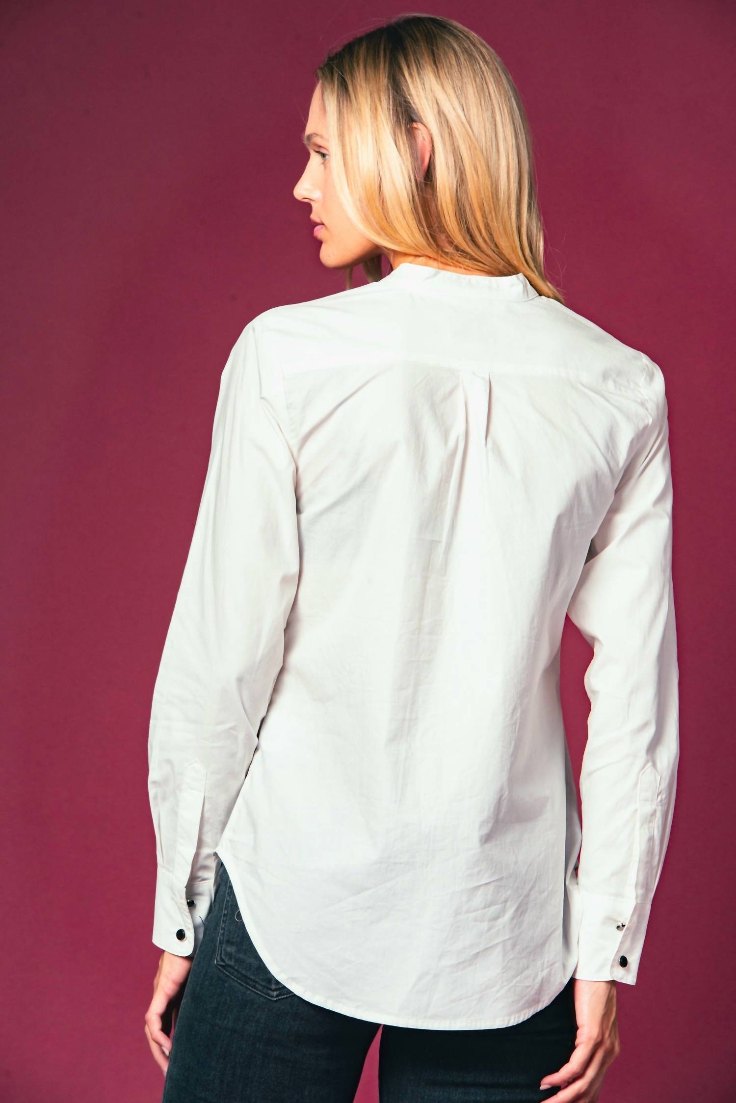 THE SHIRT Tuxedo Shirt in white - women's long sleeve top - detail view