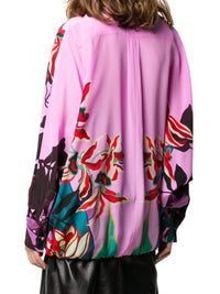 Valentino - Feather-embellished Mirrored Orchid Ramage Blouse