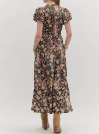 Entro - Women's Floral Puff Sleeve Midi Dress