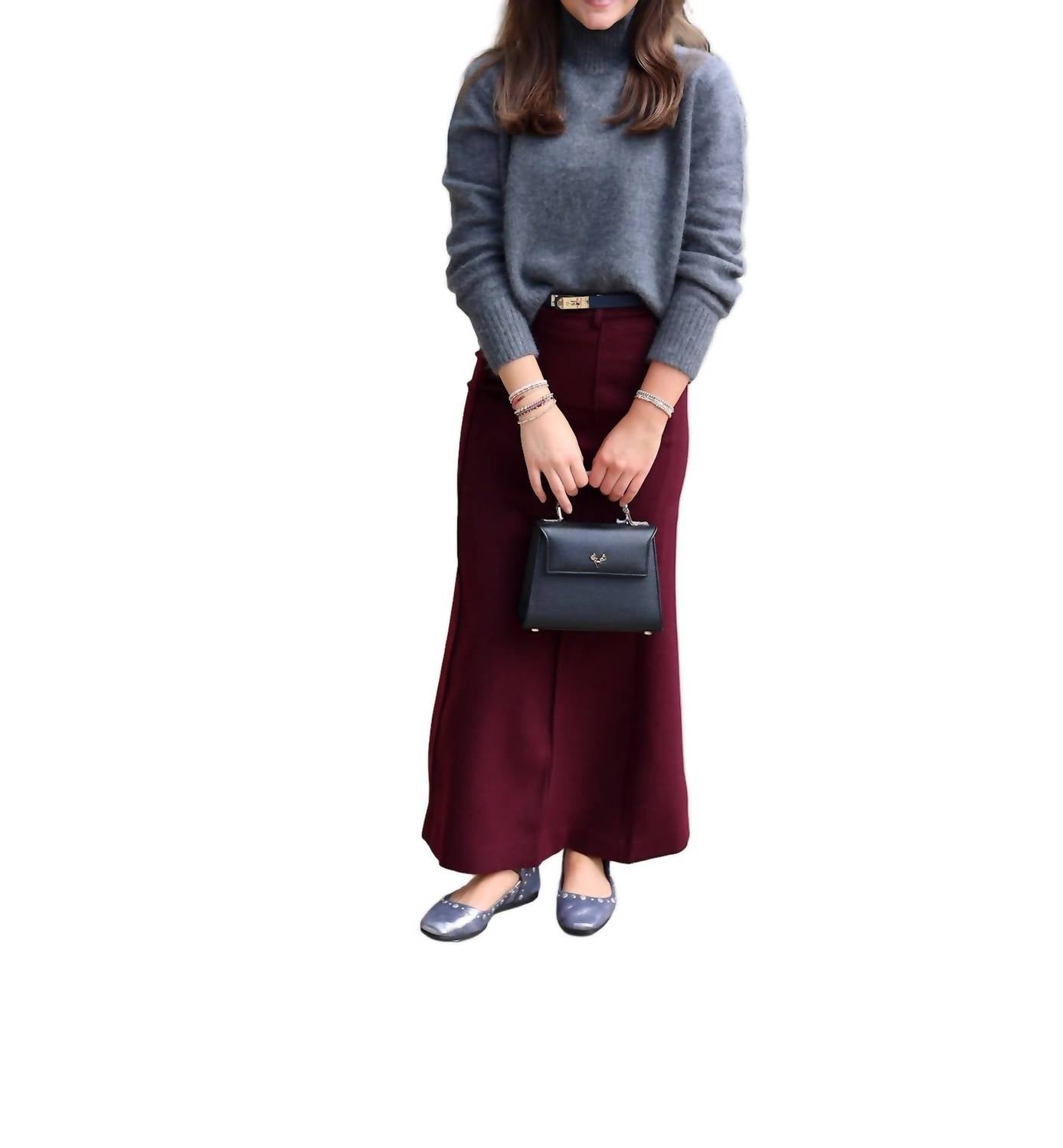 JESSIE LIU Wool Mohair Blended Mockneck Sweater in grey - women's sweater