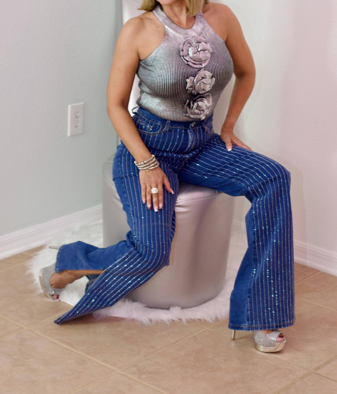 Lizette Collection - Fancy Metallic Lines Denim