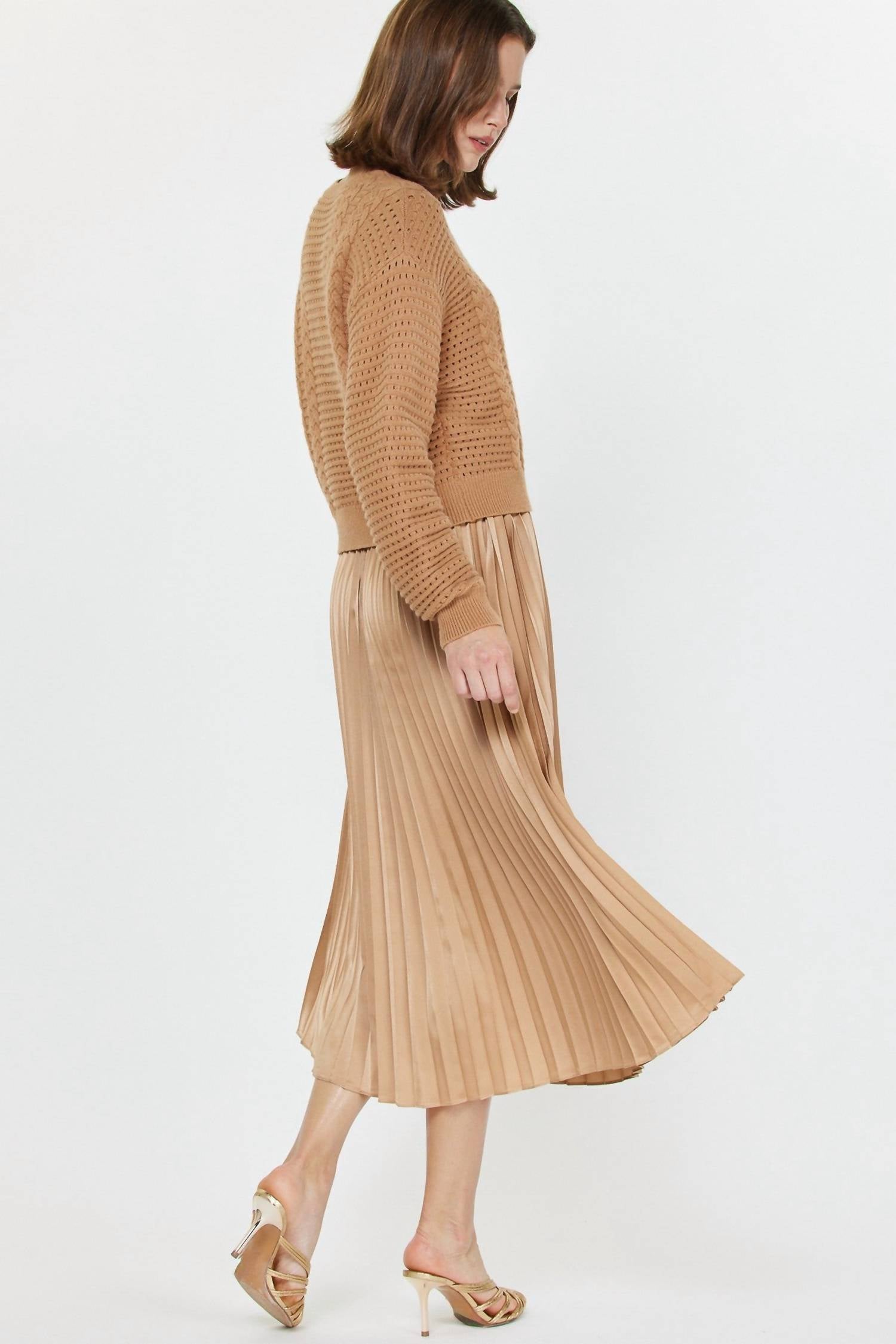 current air PULLOVER SWEATER & PLEATED DRESS SETS in tan - women's sleepwear - detail view